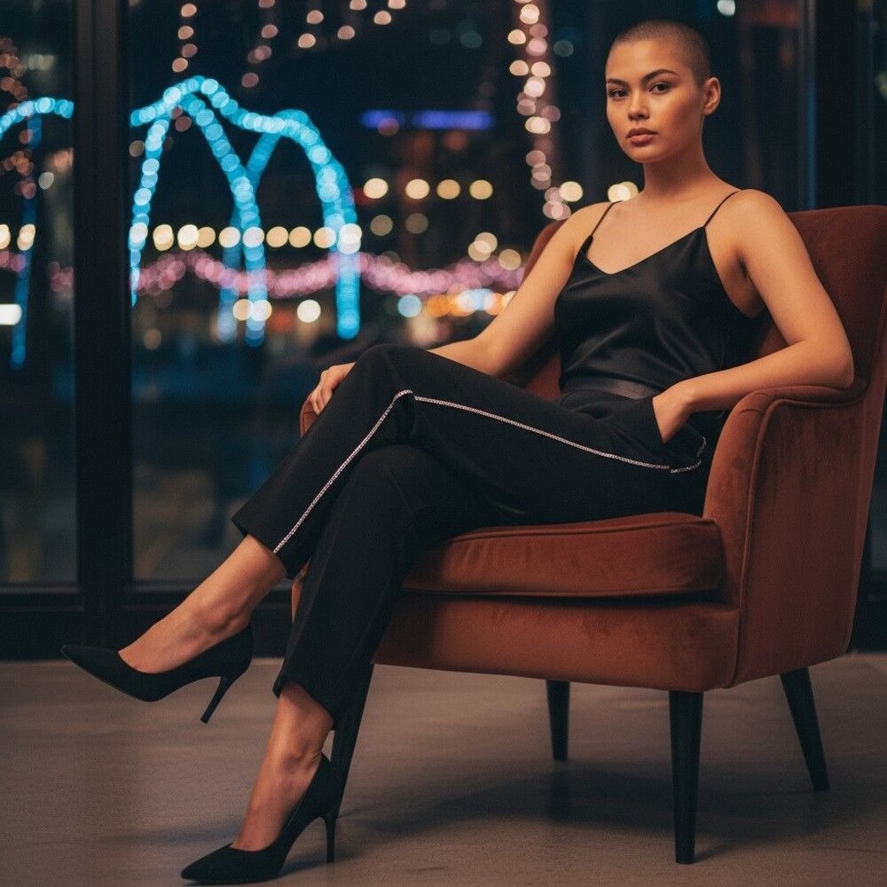 Naked Wardrobe Fabulous Dress Black High-Waisted Pants Rhinestone -S